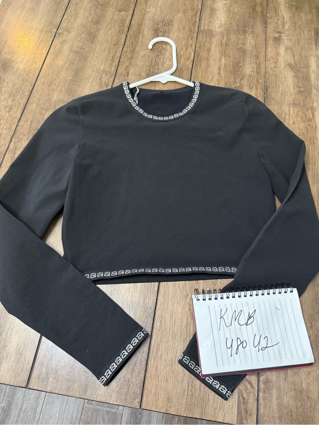 Alexander Wang Black Cropped Long-Sleeve Top With Logo Trim In Strass Crystal